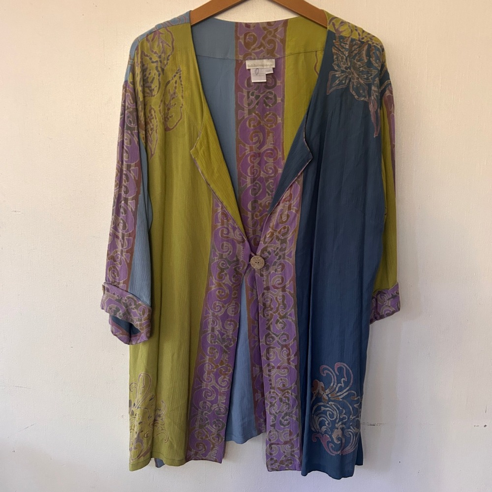 Soft Surroundings Tunic Jacket Womens LP Multi Batik Colorblock Boho Lagenlook